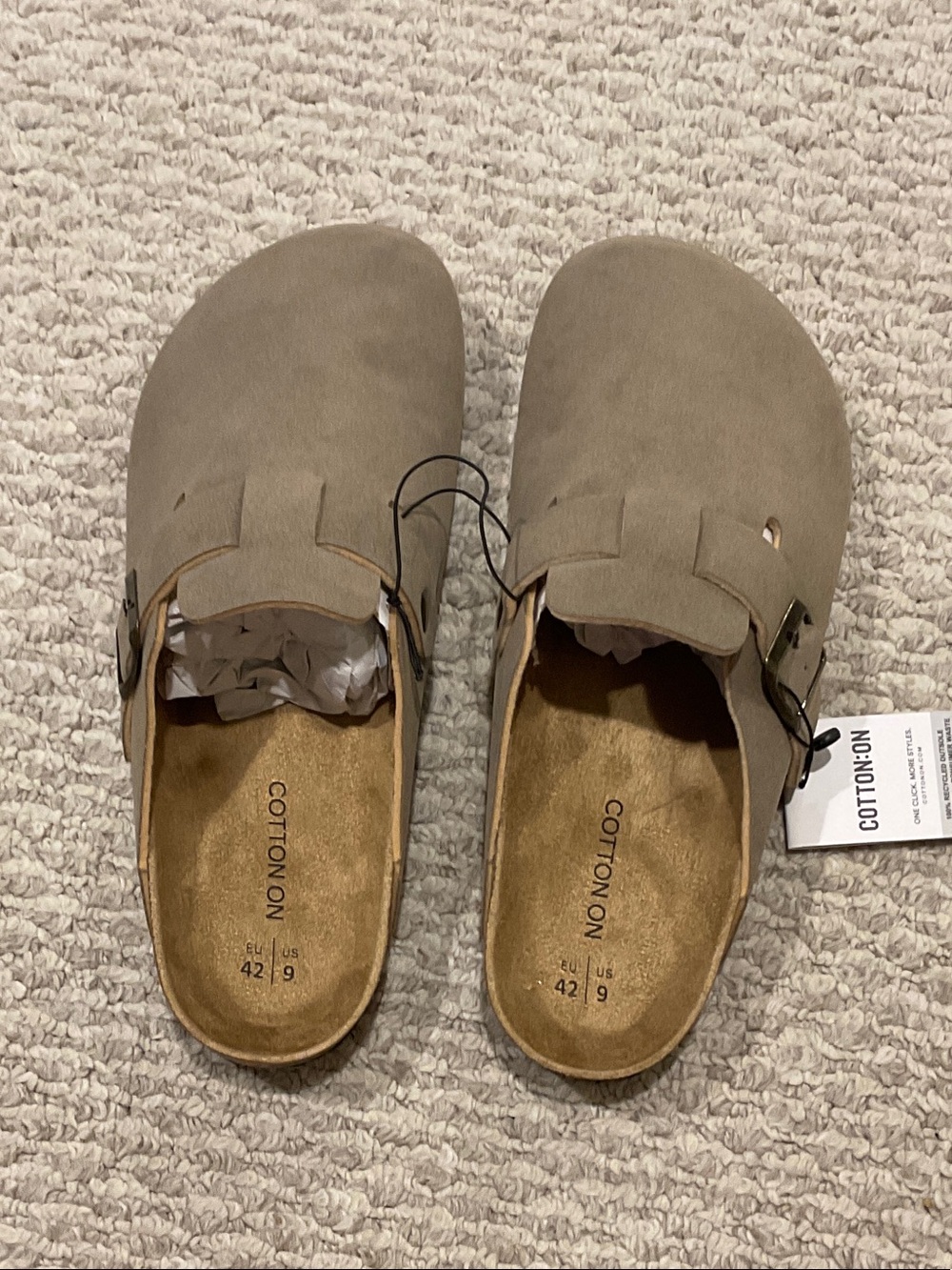 Cotton On Taupe Suede Buckle Clogs